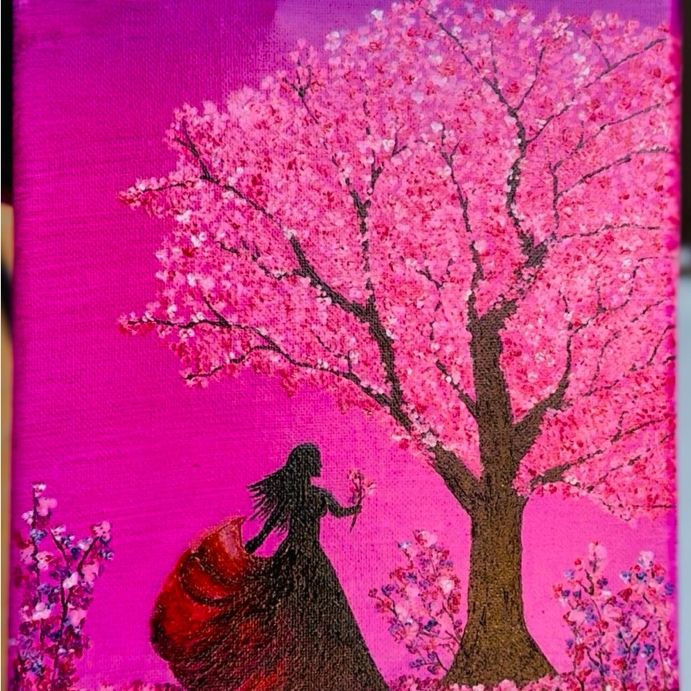 Bloom of Eternal Promises: Cherry Blossom Canvas Original Painting - 8x10 in